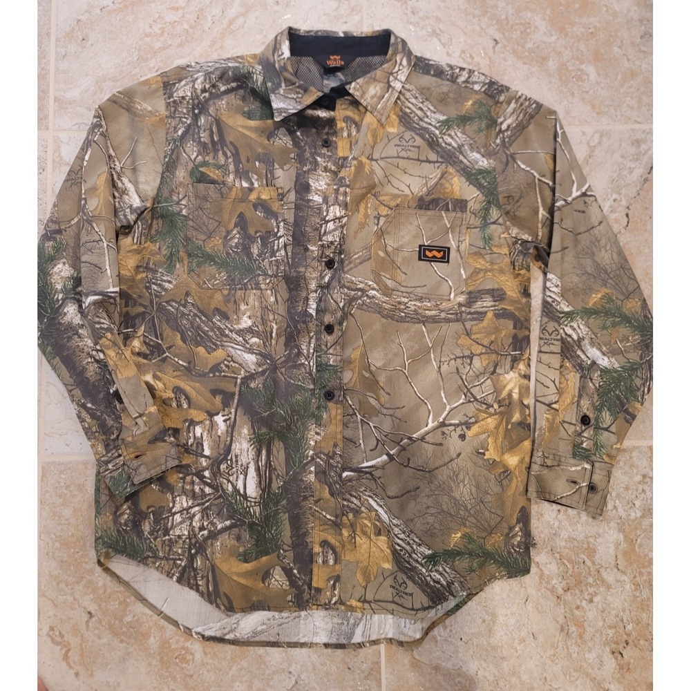 Walls Mossy Oak Camo Shirt Vented Button Up Pockets Hunting Long Sleeve Lg New